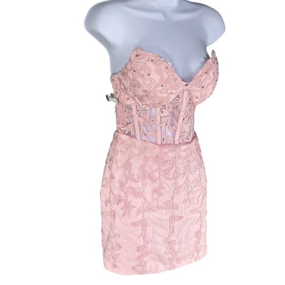 Wedding Apparel NWT Womens 2 Baby Pink Floral Lace Corset Mini Dress Coquette - Picture 4 of 16